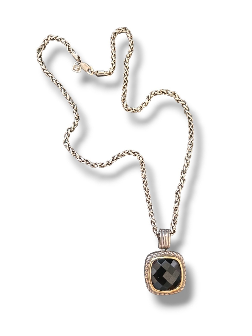 lorenzo Sterling Silver + 18 Kt Gold Onyx Multi Faceted Pendant Necklace
